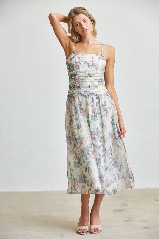 SOFT GARDEN SMOCKED MIDI DRESS