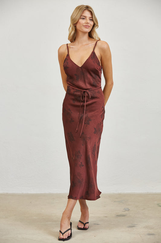 FLORAL SATIN SLIP MIDI DRESS