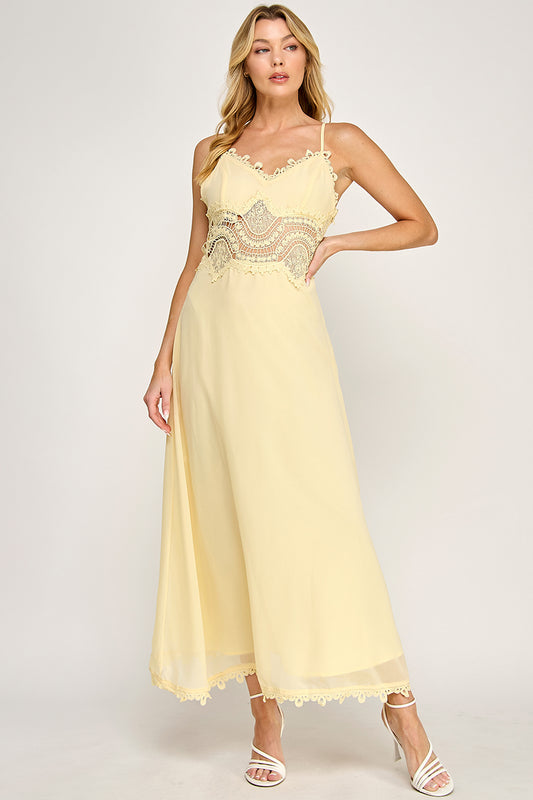 CAMI SCALLOP LACE WAIST DETAIL MAXI DRESS