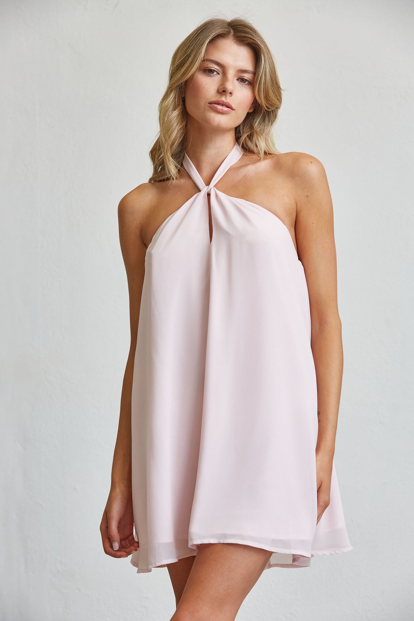 SOFT FLOWY HALTER NECK MINI DRESS