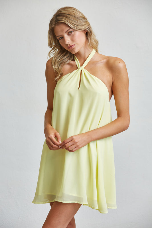 SOFT FLOWY HALTER NECK MINI DRESS