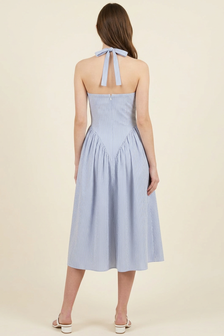 TULLE HALTER NECK MAXI DRESS WITH POCKETS