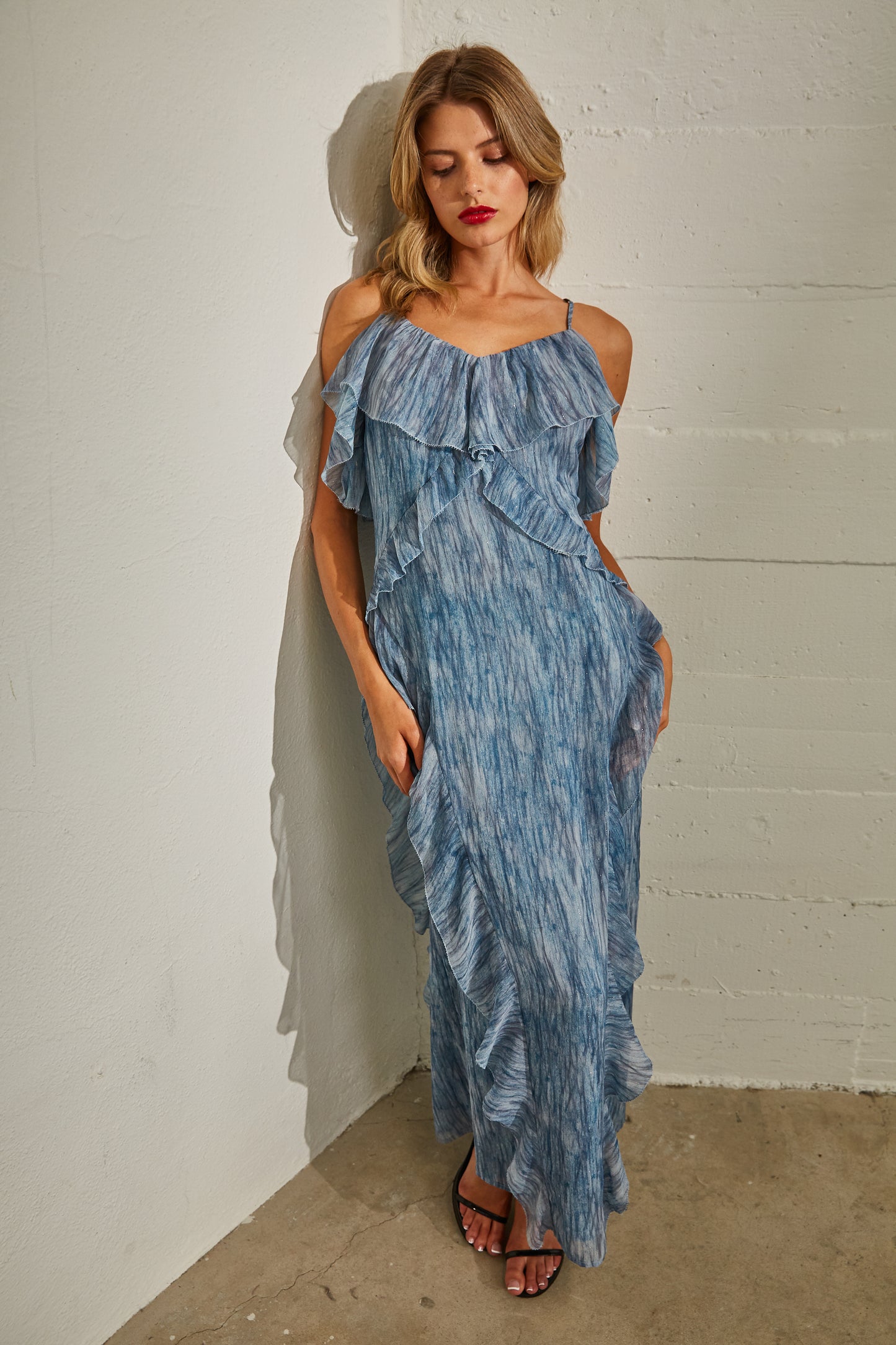 OCEAN MIST RUFFLE MAXI DRESS