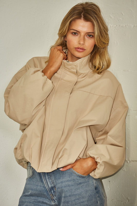 FUNNEL NECK BALLON JACKET - BEIGE