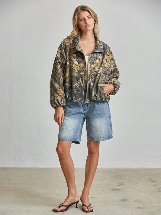 CAMOUFLAGE FUNNEL NECK BALLON JACKET