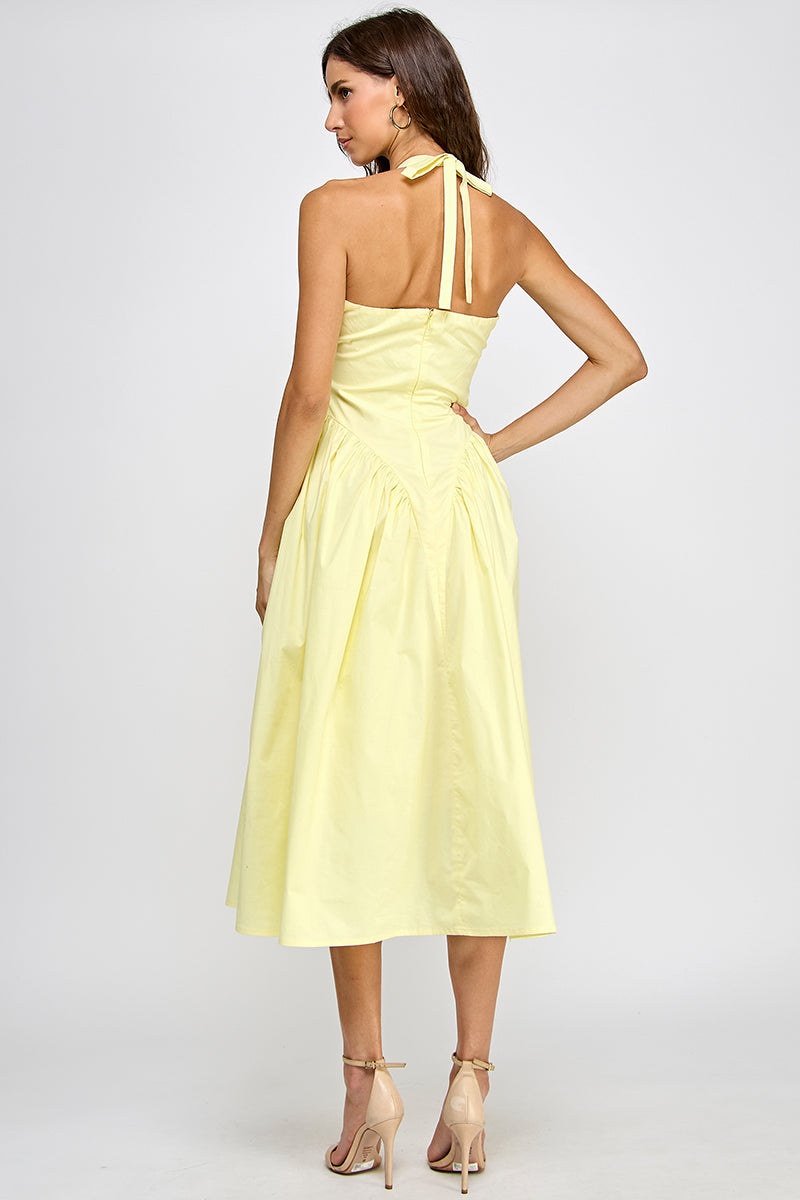 TULLE HALTER NECK MAXI DRESS WITH POCKET