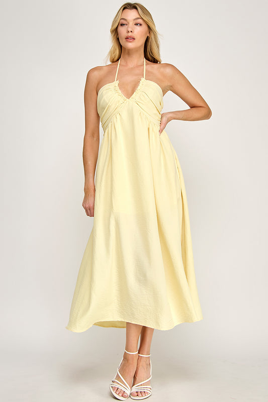 HALTER NECK OPEN BACK SELF TIE MAXI DRESS