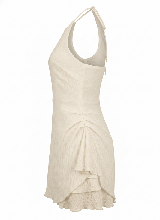 TEXTURED HALTER MINI DRESS WITH RUFFLE DETAIL