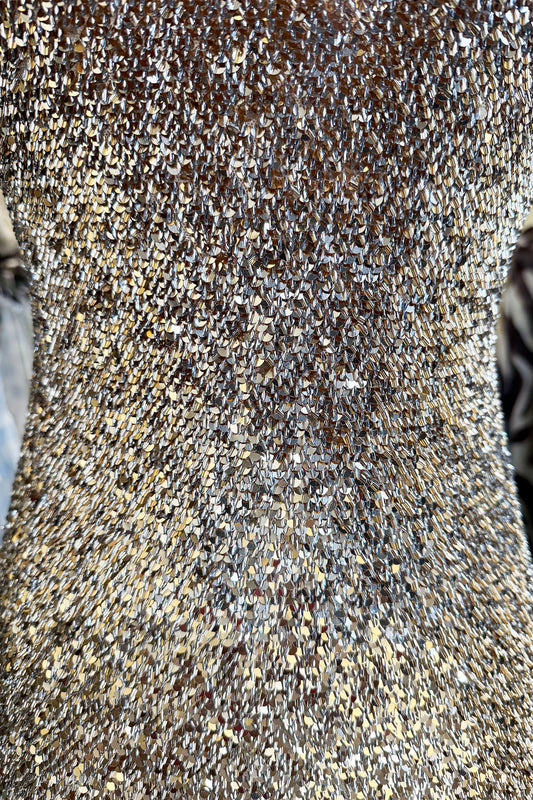 Beaded Sequin Open-Back Halter Mini Dress