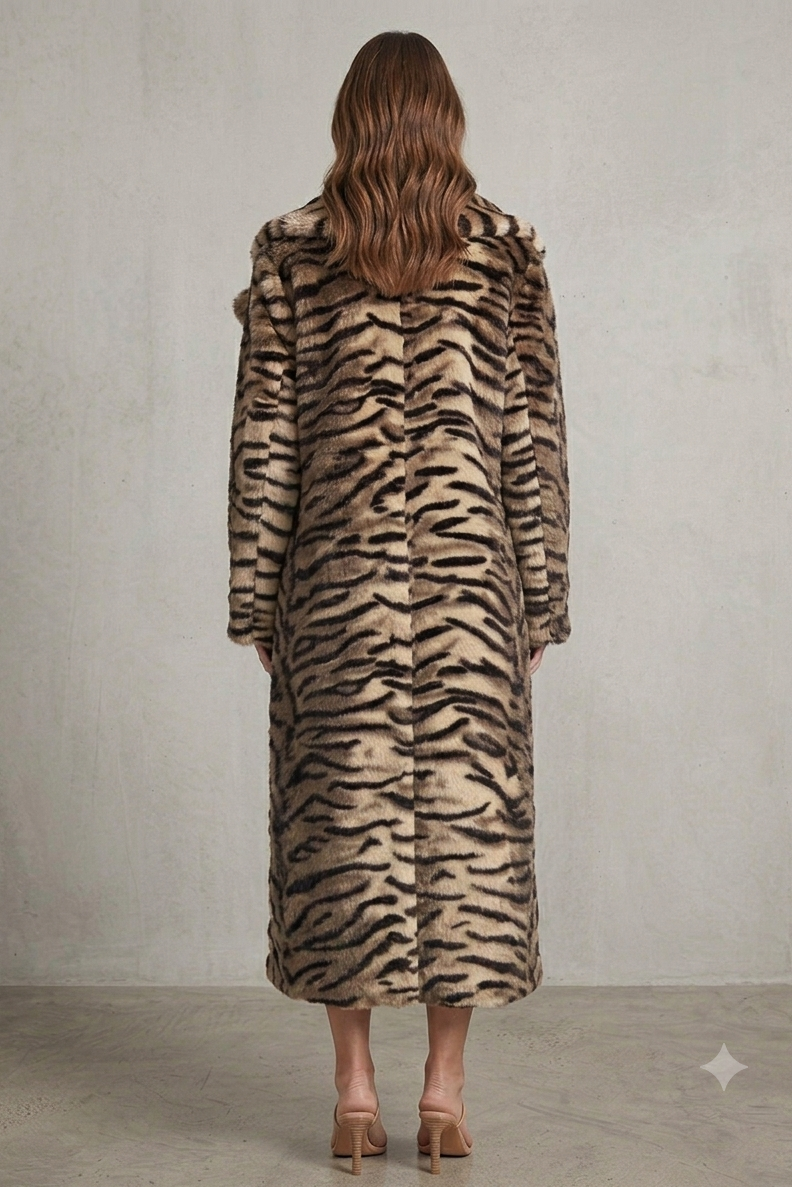 TIGER PRINT FAUX FUR MAXI COAT