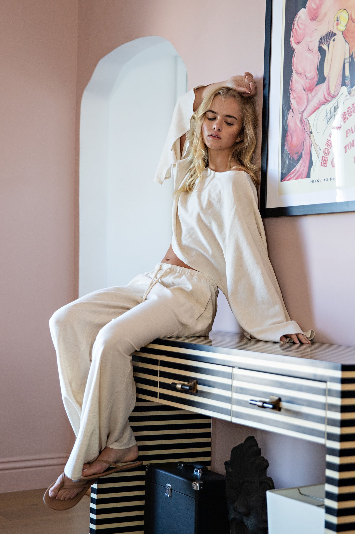 LINEN DOLMAN SLEEVE TOP AND WIDE LEG PANTS SET