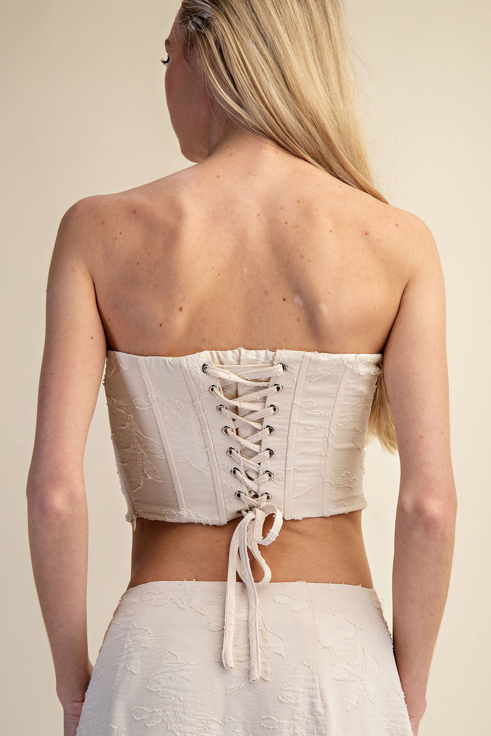 LACE CORSET TOP & SHEER MAXI SKIRT SET - OFF WHITE