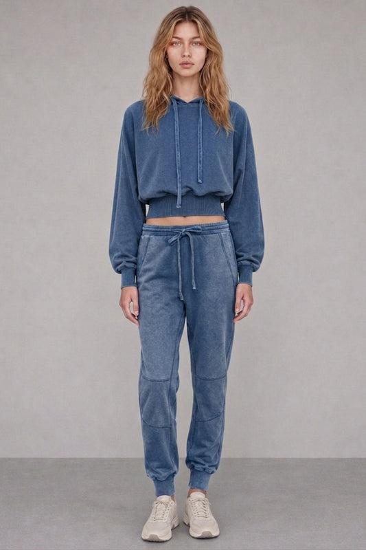 VINTAGE WASH CROPPED HOODIE & JOGGER PANTS SET