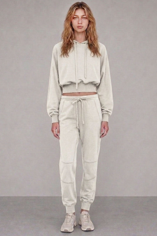 VINTAGE WASH CROPPED HOODIE & JOGGER PANTS SET