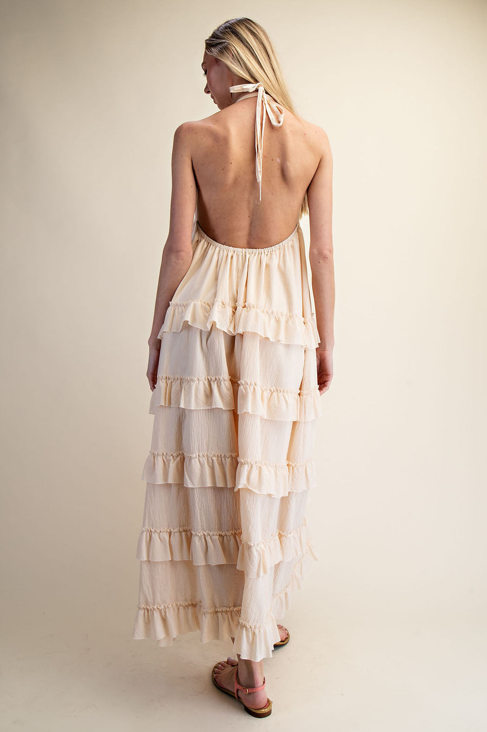 SOFT HALTER TIERED MAXI DRESS - WHITE