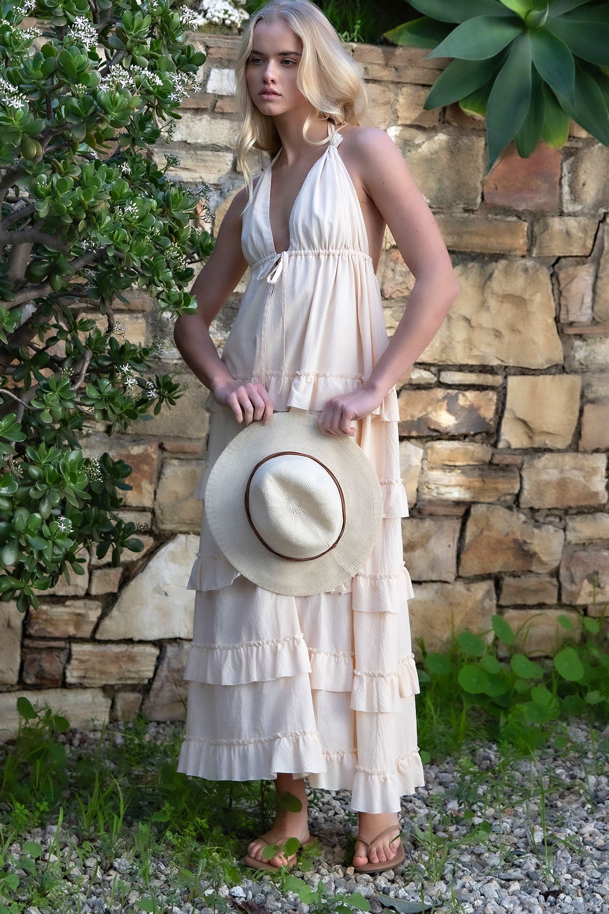 SOFT HALTER TIERED MAXI DRESS