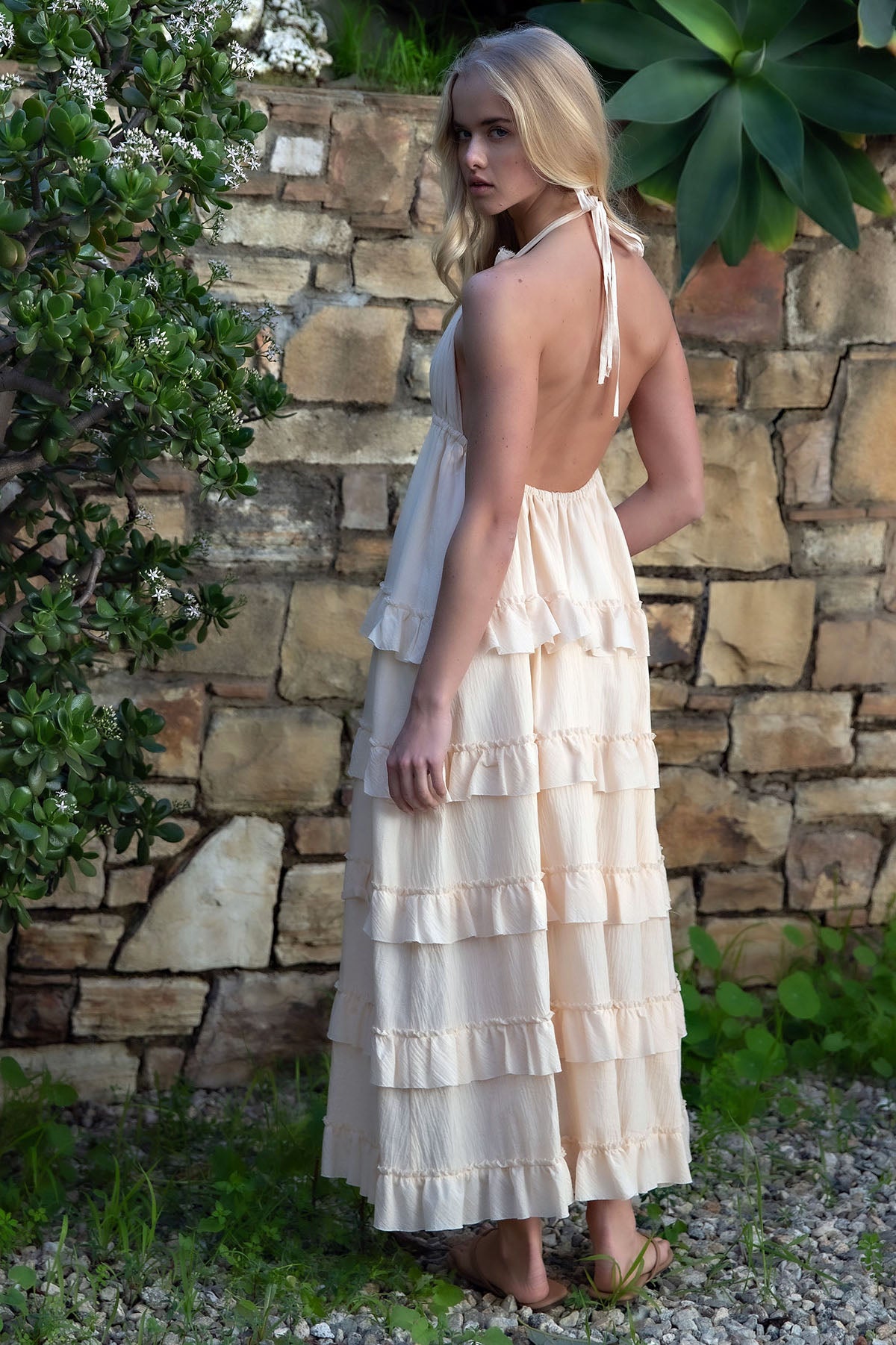 SOFT HALTER TIERED MAXI DRESS