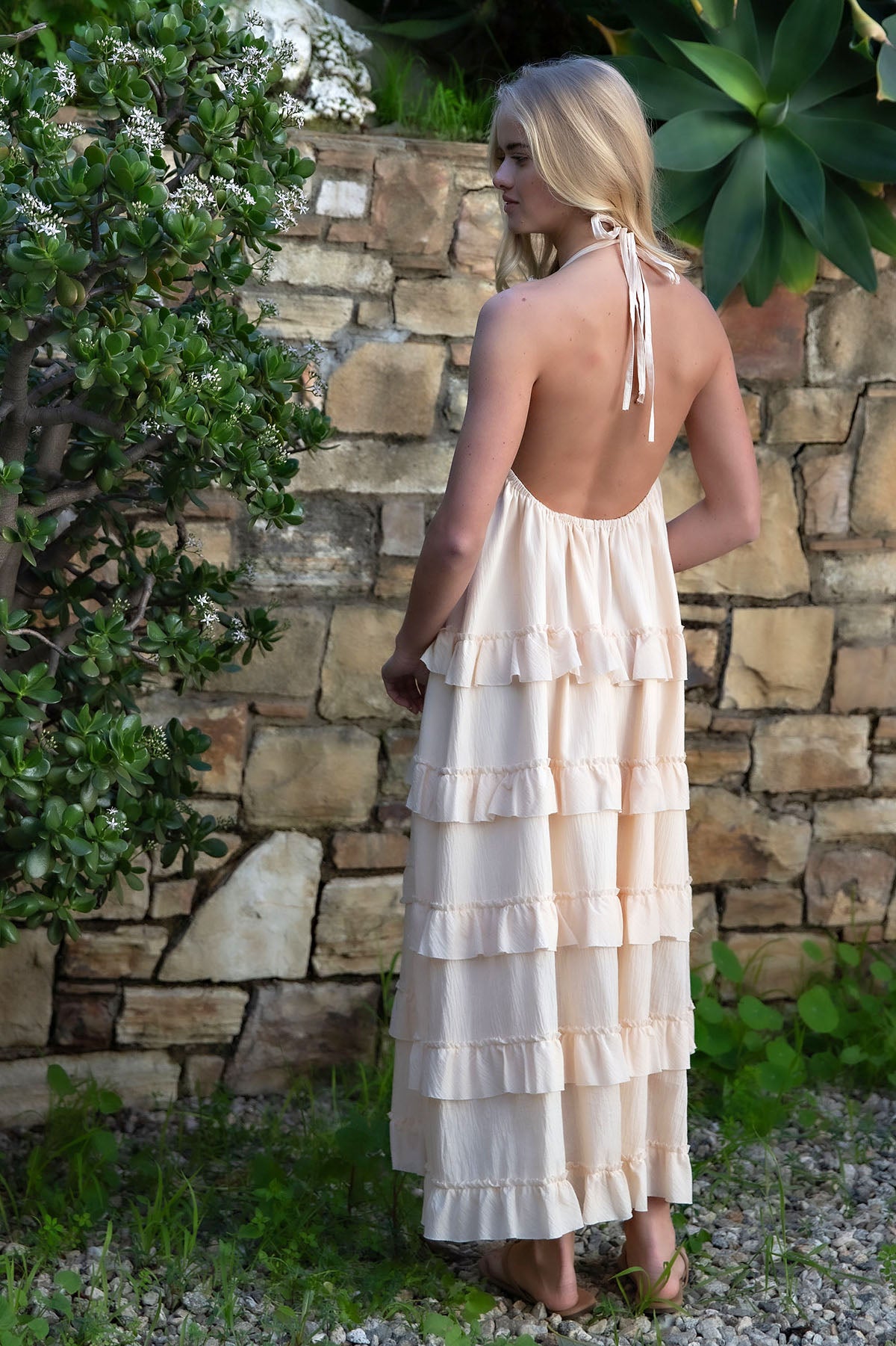 SOFT HALTER TIERED MAXI DRESS