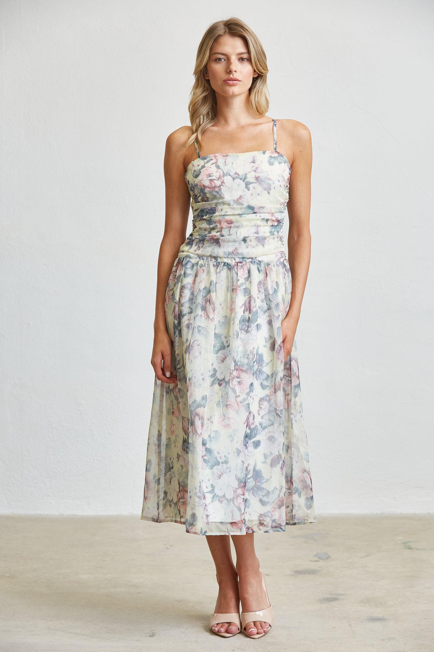 SOFT GARDEN SMOCKED MIDI DRESS