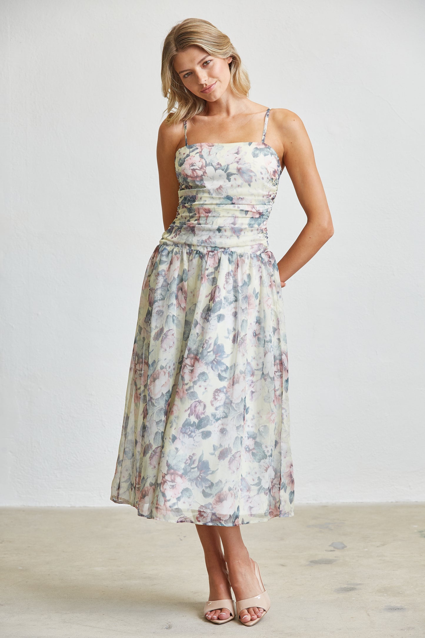 SOFT GARDEN SMOCKED MIDI DRESS
