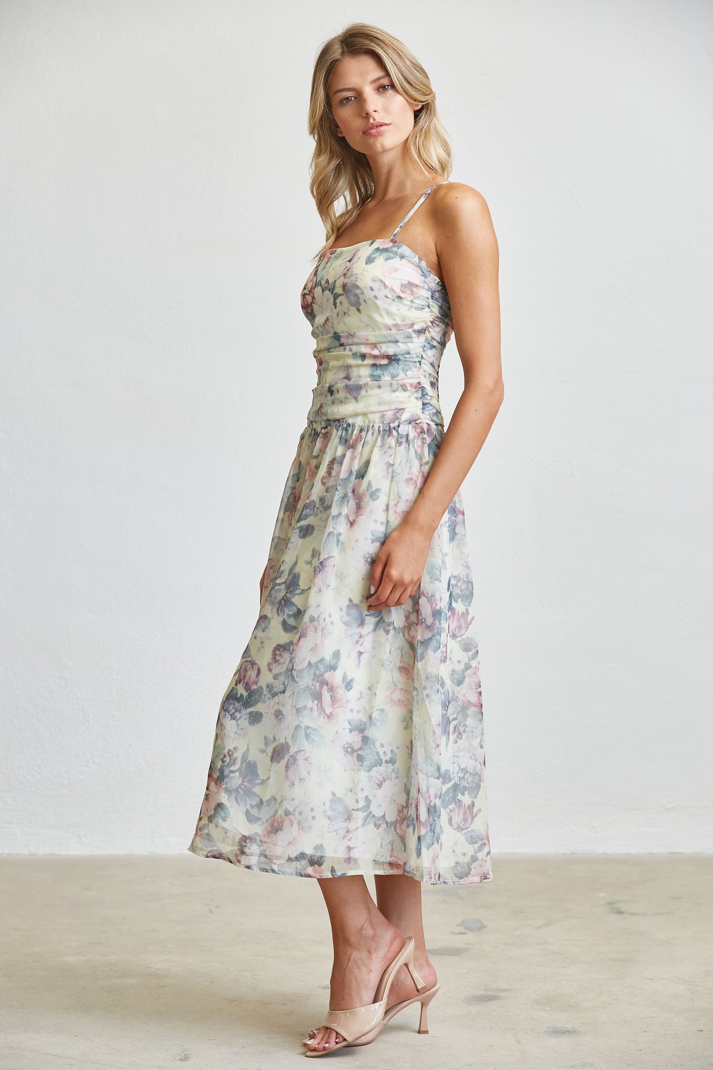 SOFT GARDEN SMOCKED MIDI DRESS