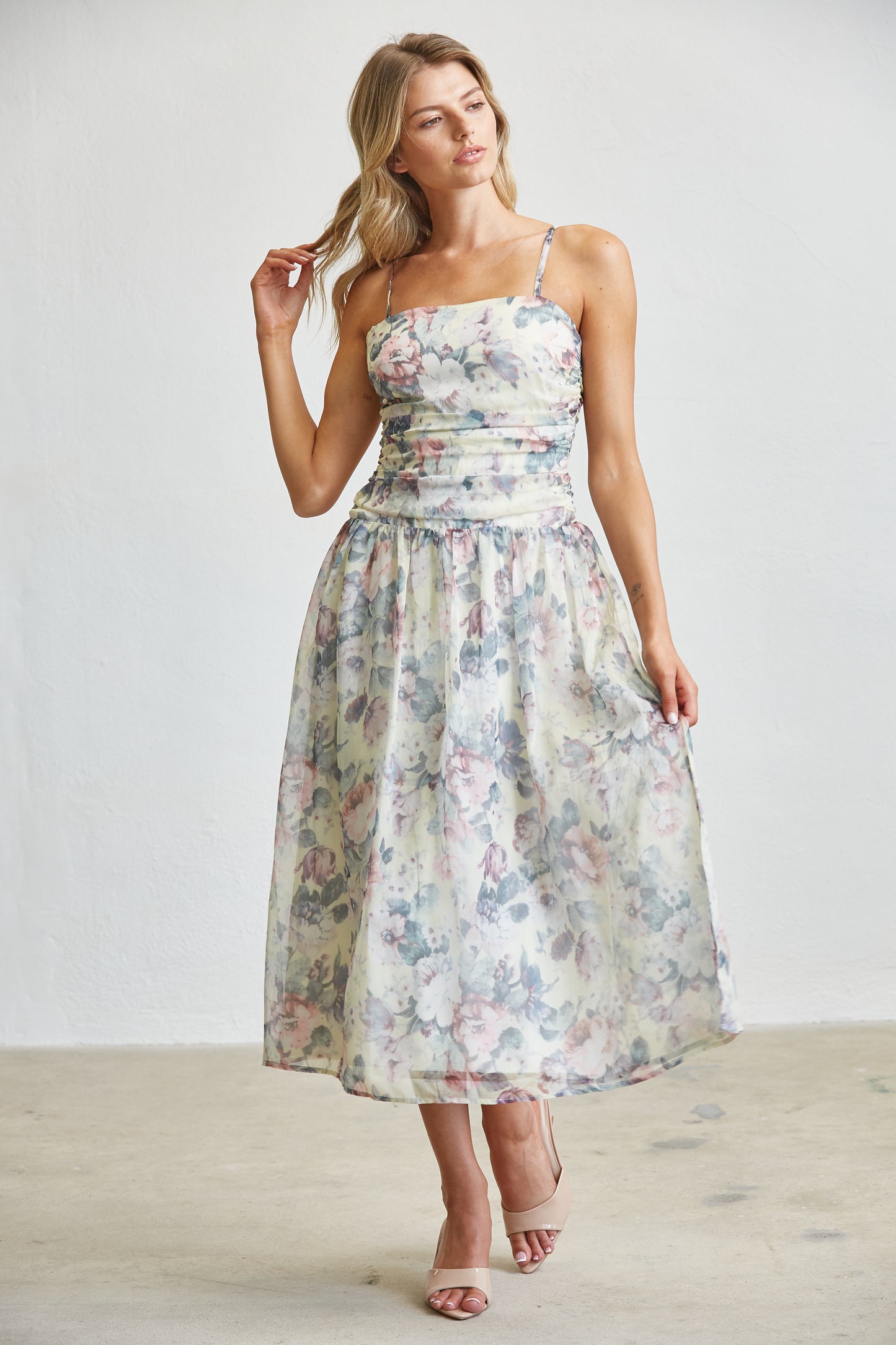 SOFT GARDEN SMOCKED MIDI DRESS