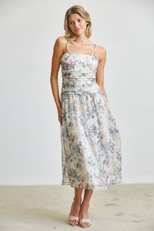 SOFT GARDEN SMOCKED MIDI DRESS