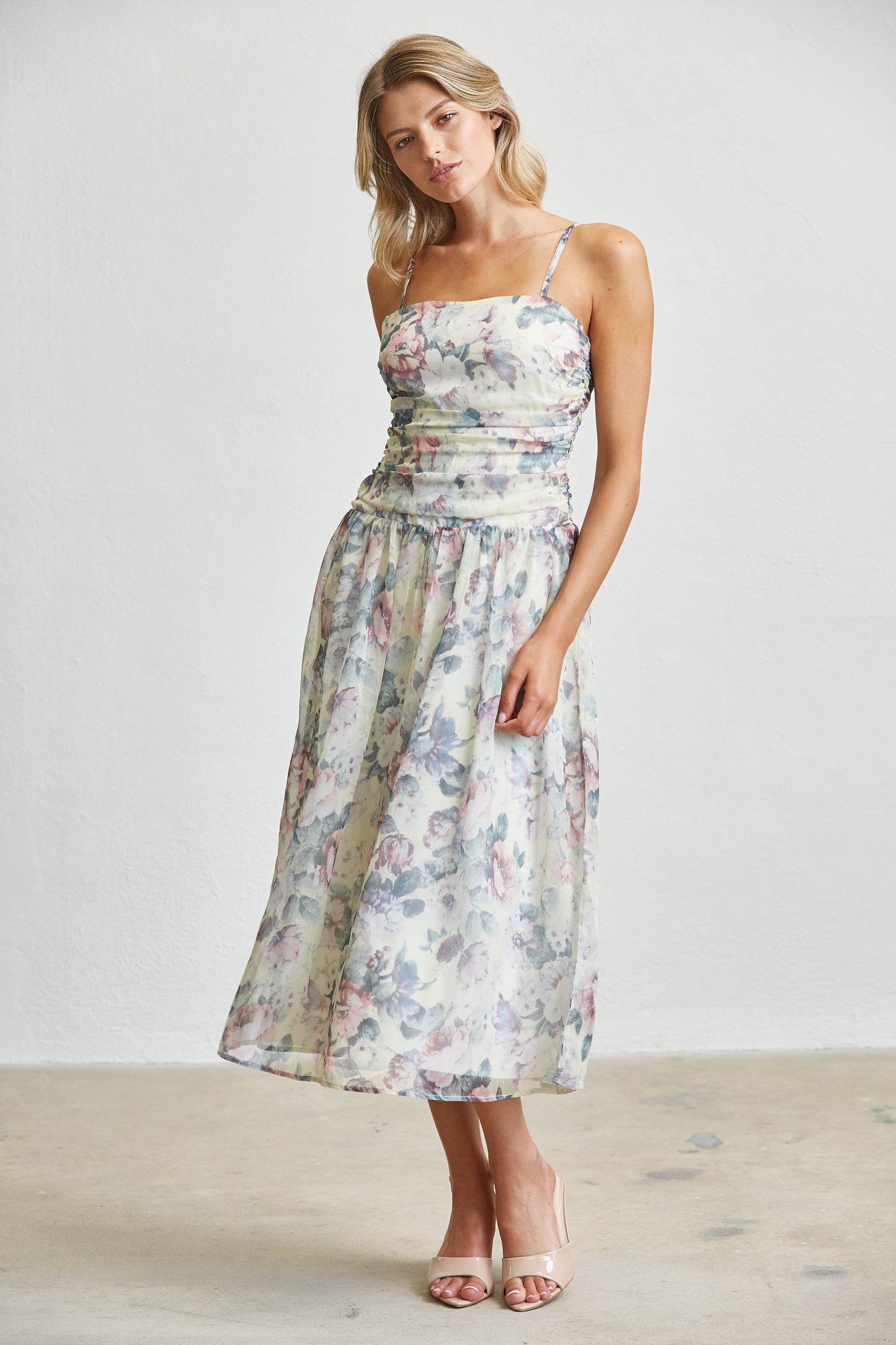 SOFT GARDEN SMOCKED MIDI DRESS