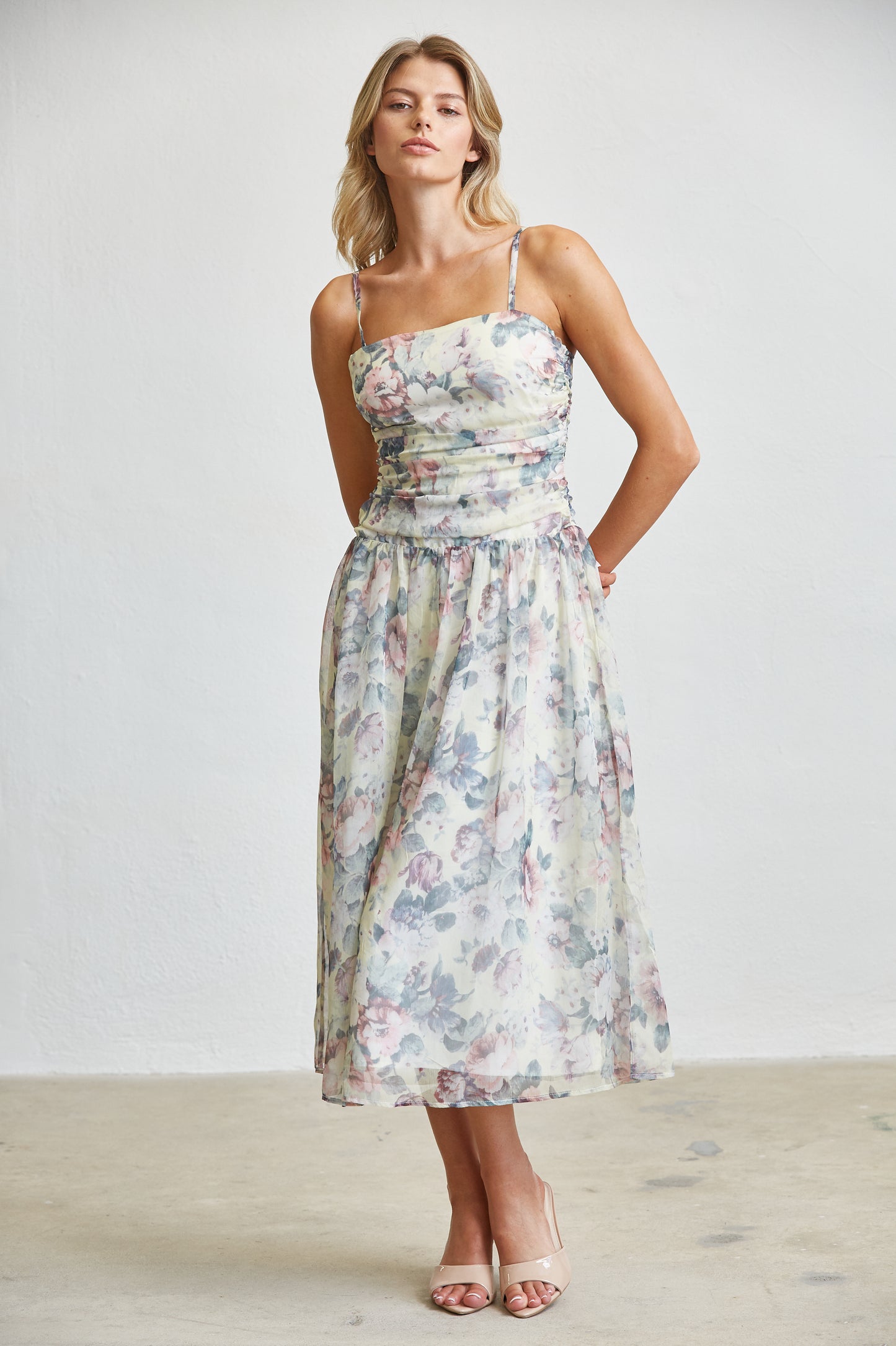 SOFT GARDEN SMOCKED MIDI DRESS
