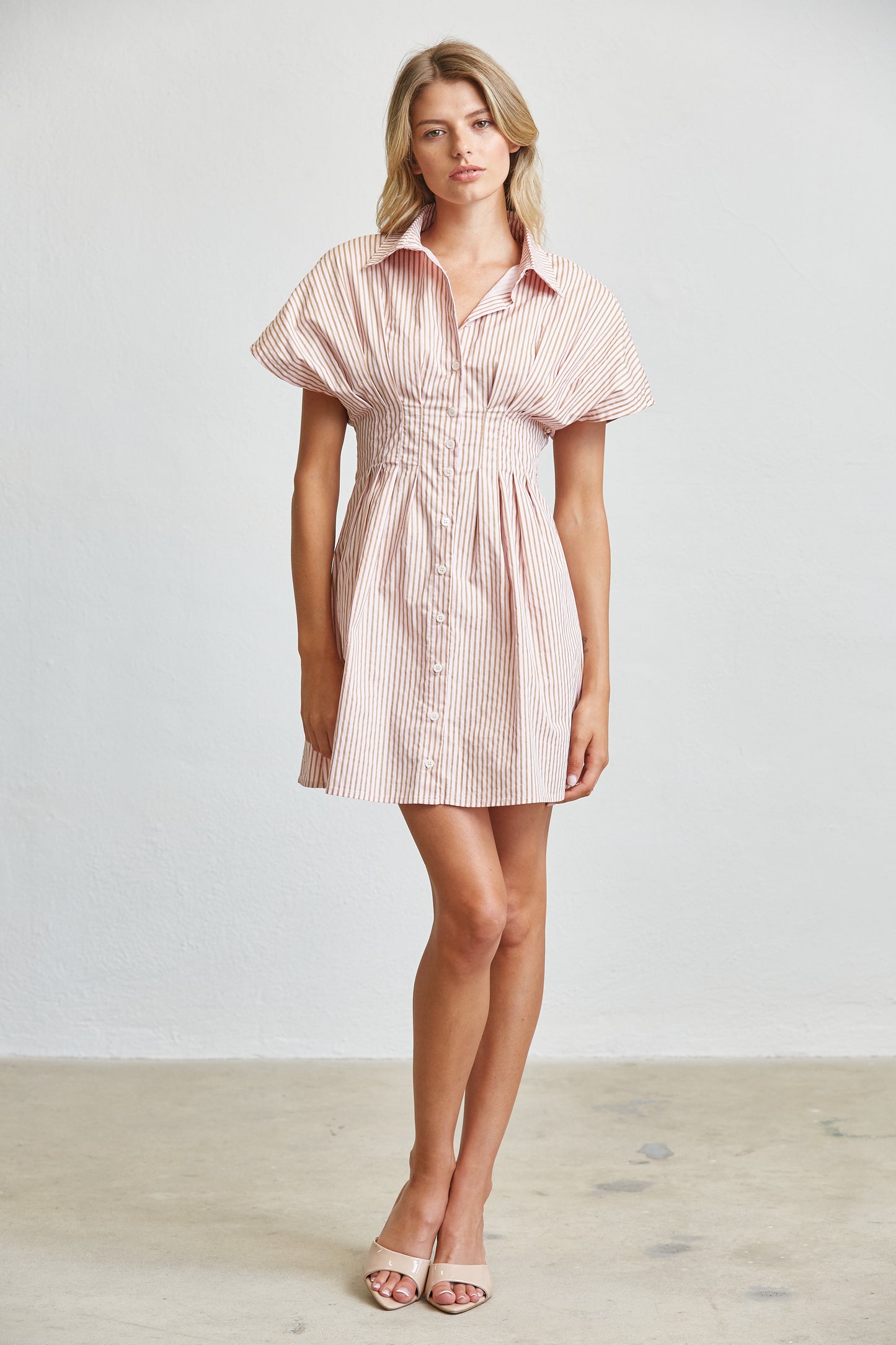 GINGHAM COTTON SHIRT SMOCKED MINI DRESS