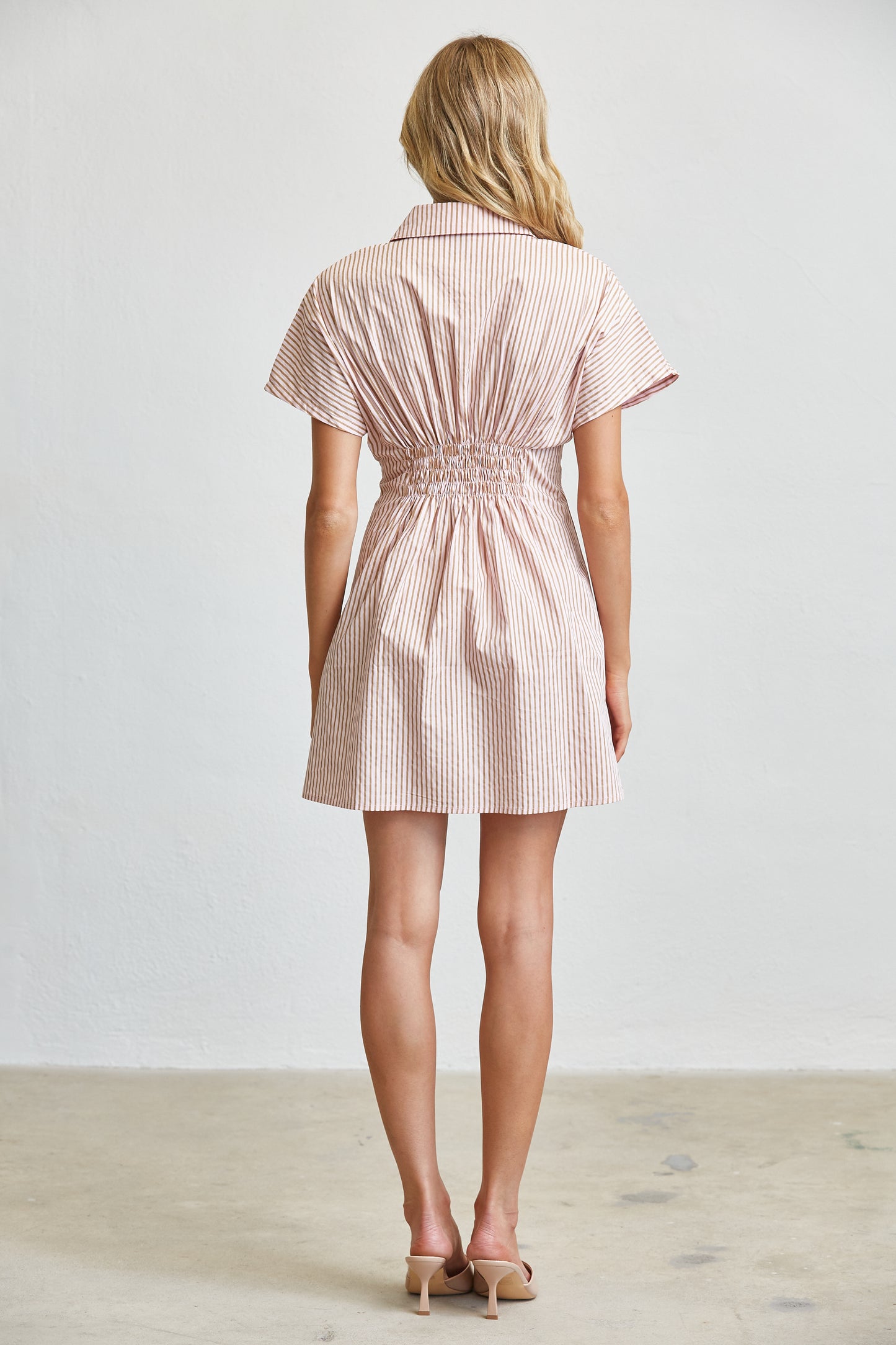 GINGHAM COTTON SHIRT SMOCKED MINI DRESS