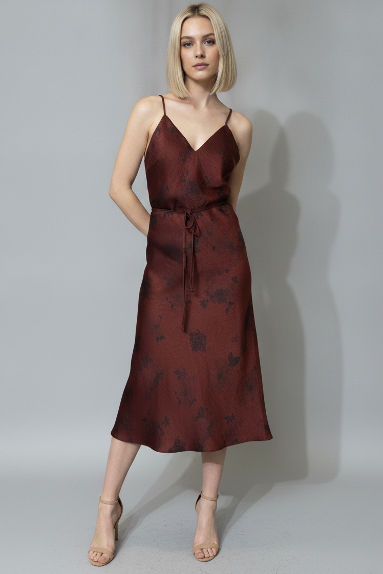 FLORAL SATIN SLIP MIDI DRESS