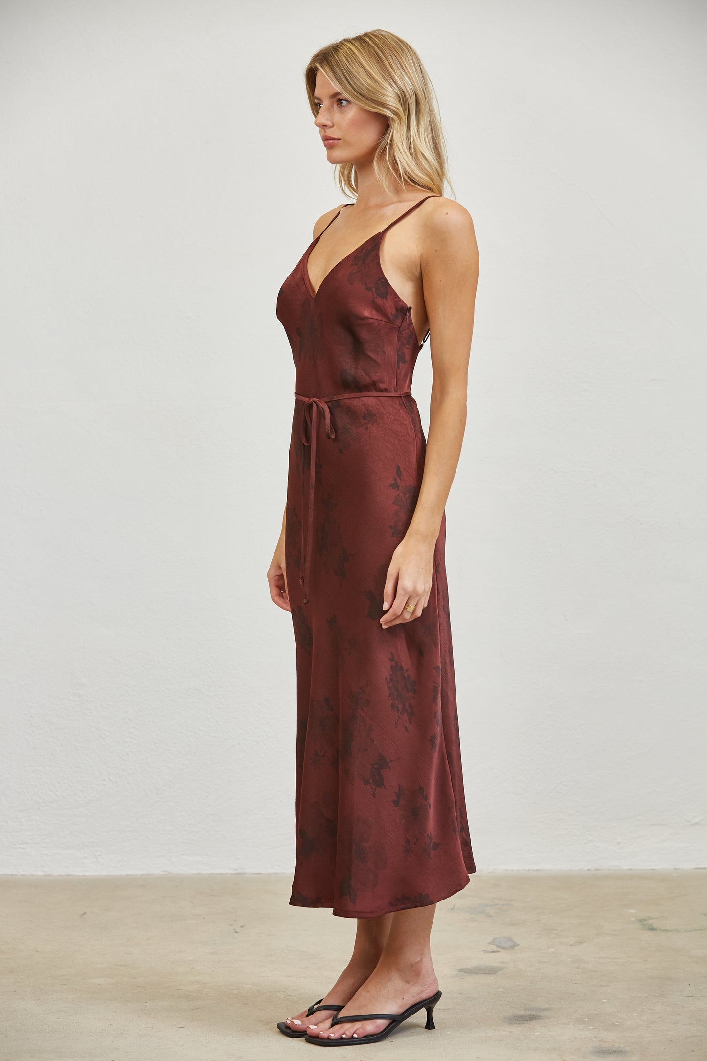 FLORAL SATIN SLIP MIDI DRESS