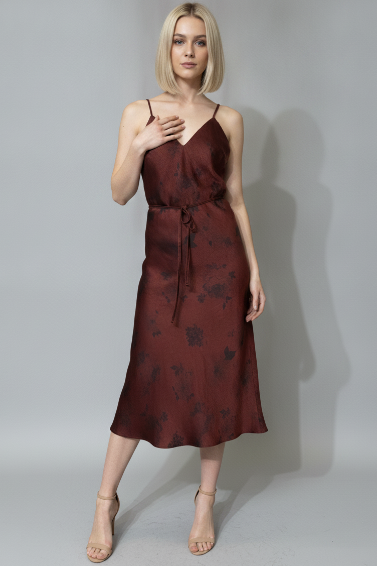 FLORAL SATIN SLIP MIDI DRESS
