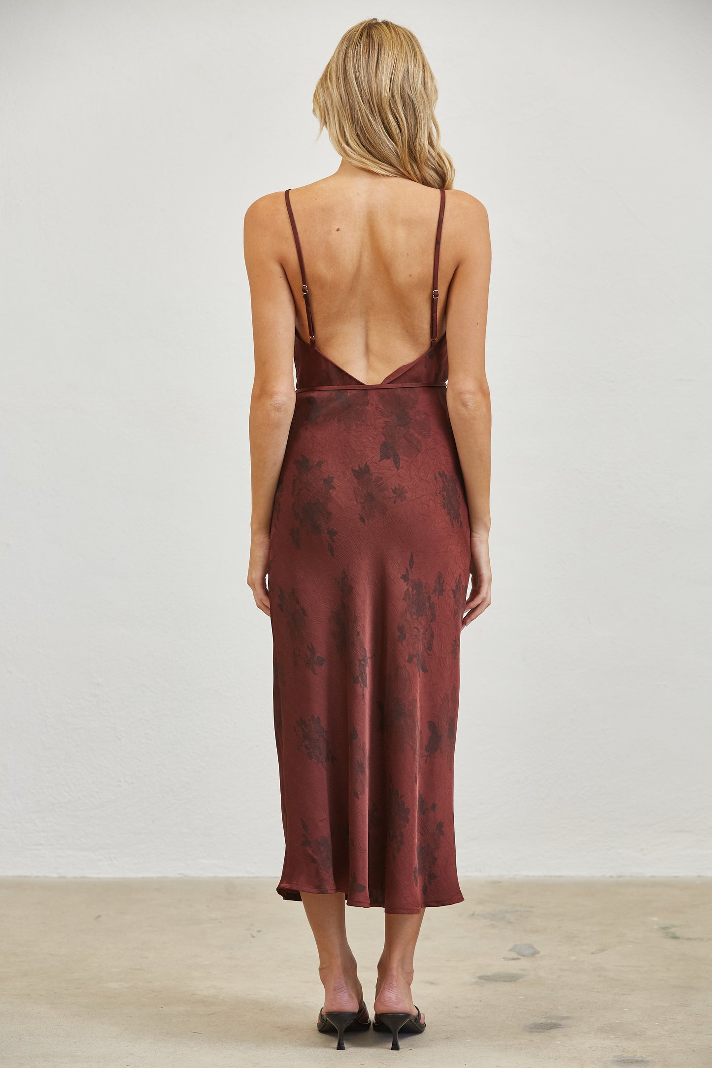 FLORAL SATIN SLIP MIDI DRESS
