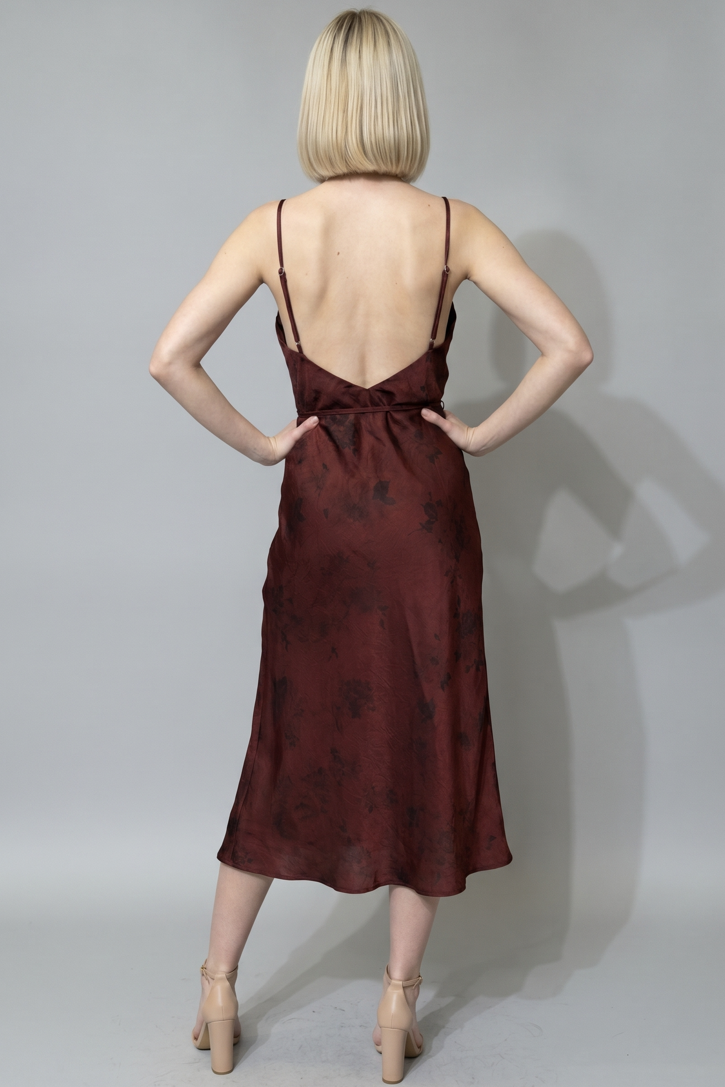 FLORAL SATIN SLIP MIDI DRESS