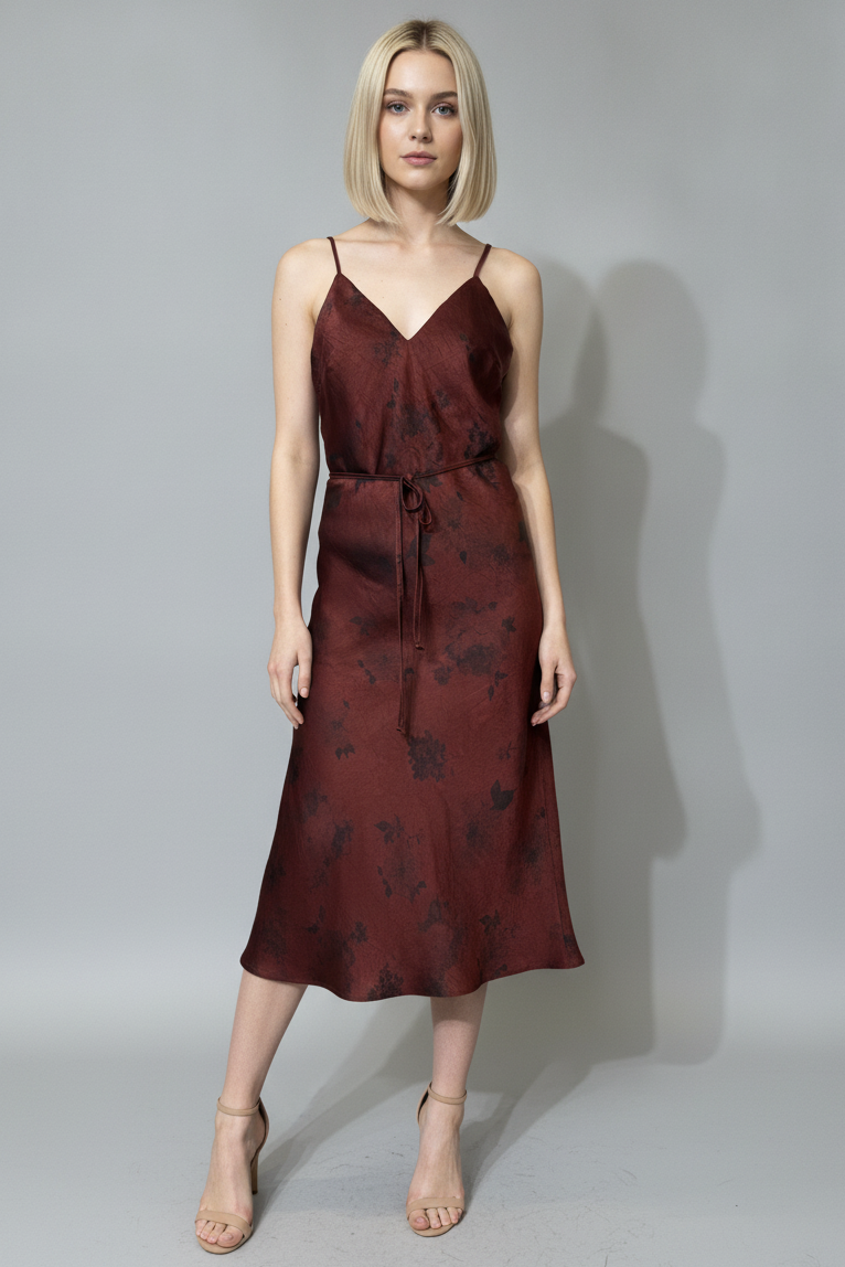 FLORAL SATIN SLIP MIDI DRESS