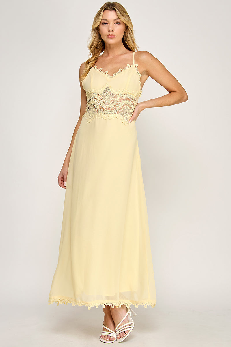 CAMI SCALLOP LACE WAIST DETAIL MAXI DRESS