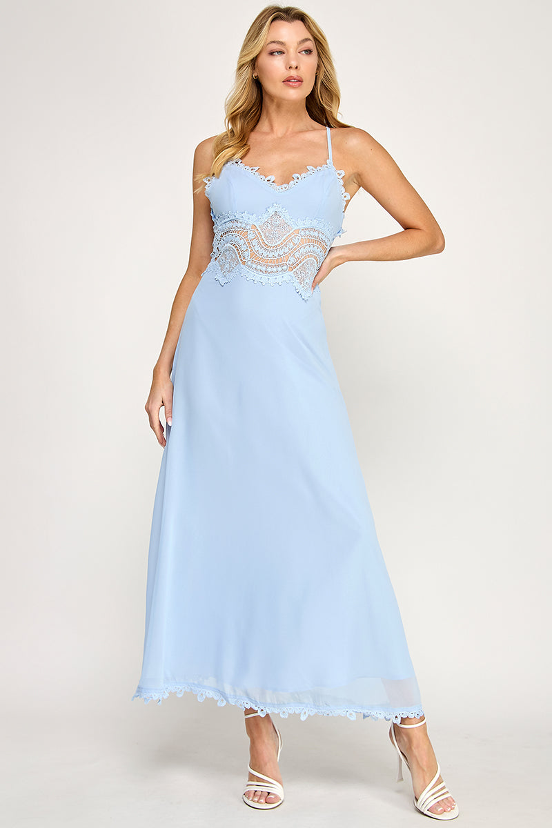 CAMI SCALLOP LACE WAIST DETAIL MAXI DRESS