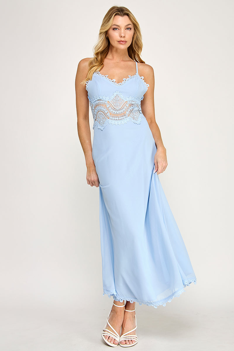 CAMI SCALLOP LACE WAIST DETAIL MAXI DRESS