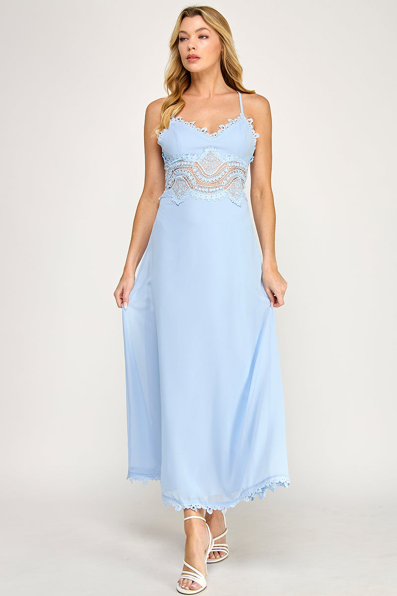 CAMI SCALLOP LACE WAIST DETAIL MAXI DRESS