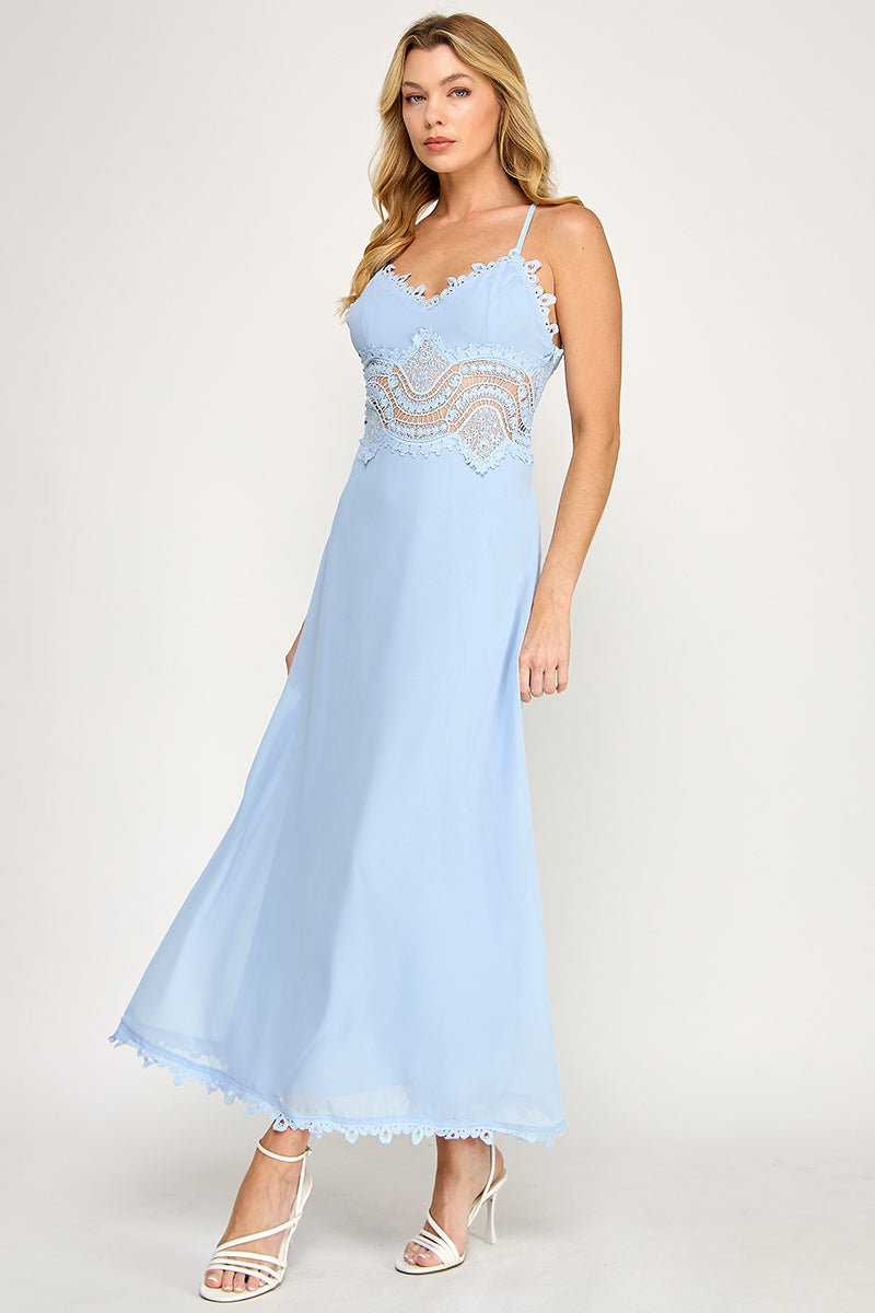 CAMI SCALLOP LACE WAIST DETAIL MAXI DRESS