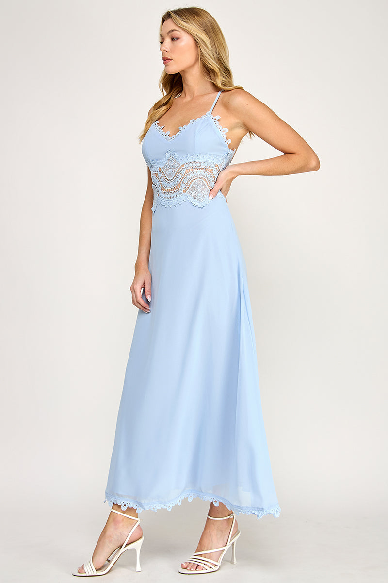 CAMI SCALLOP LACE WAIST DETAIL MAXI DRESS