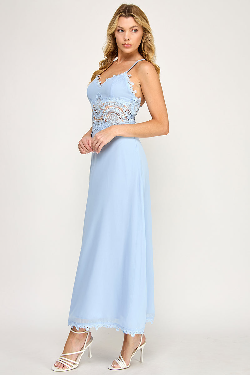 CAMI SCALLOP LACE WAIST DETAIL MAXI DRESS