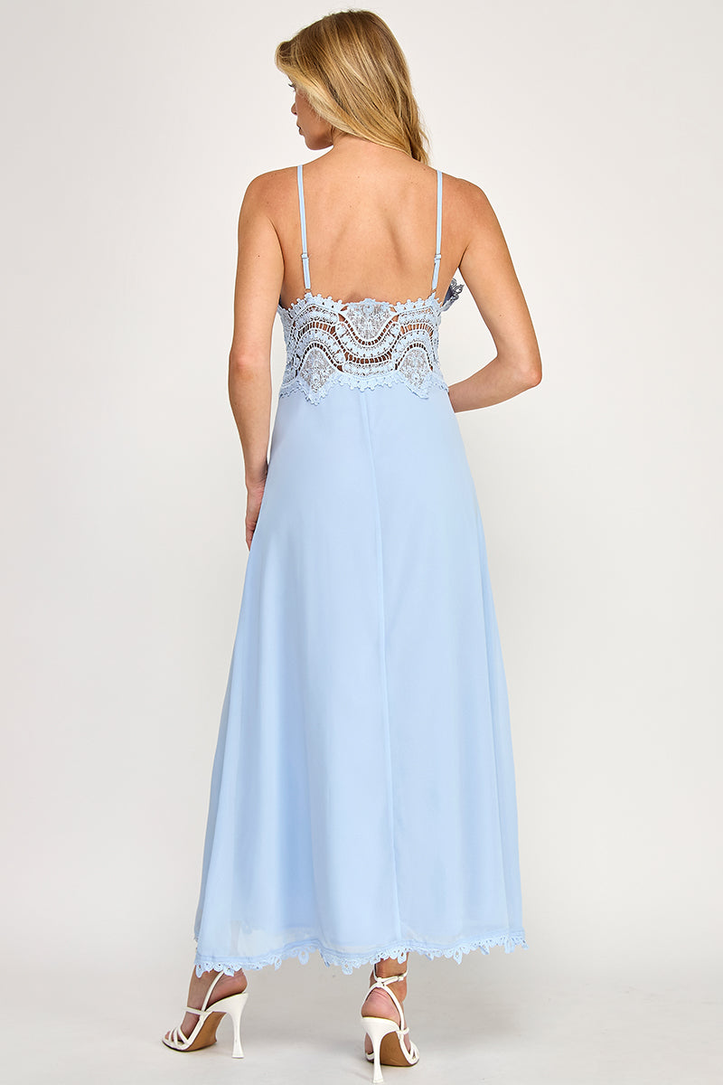 CAMI SCALLOP LACE WAIST DETAIL MAXI DRESS
