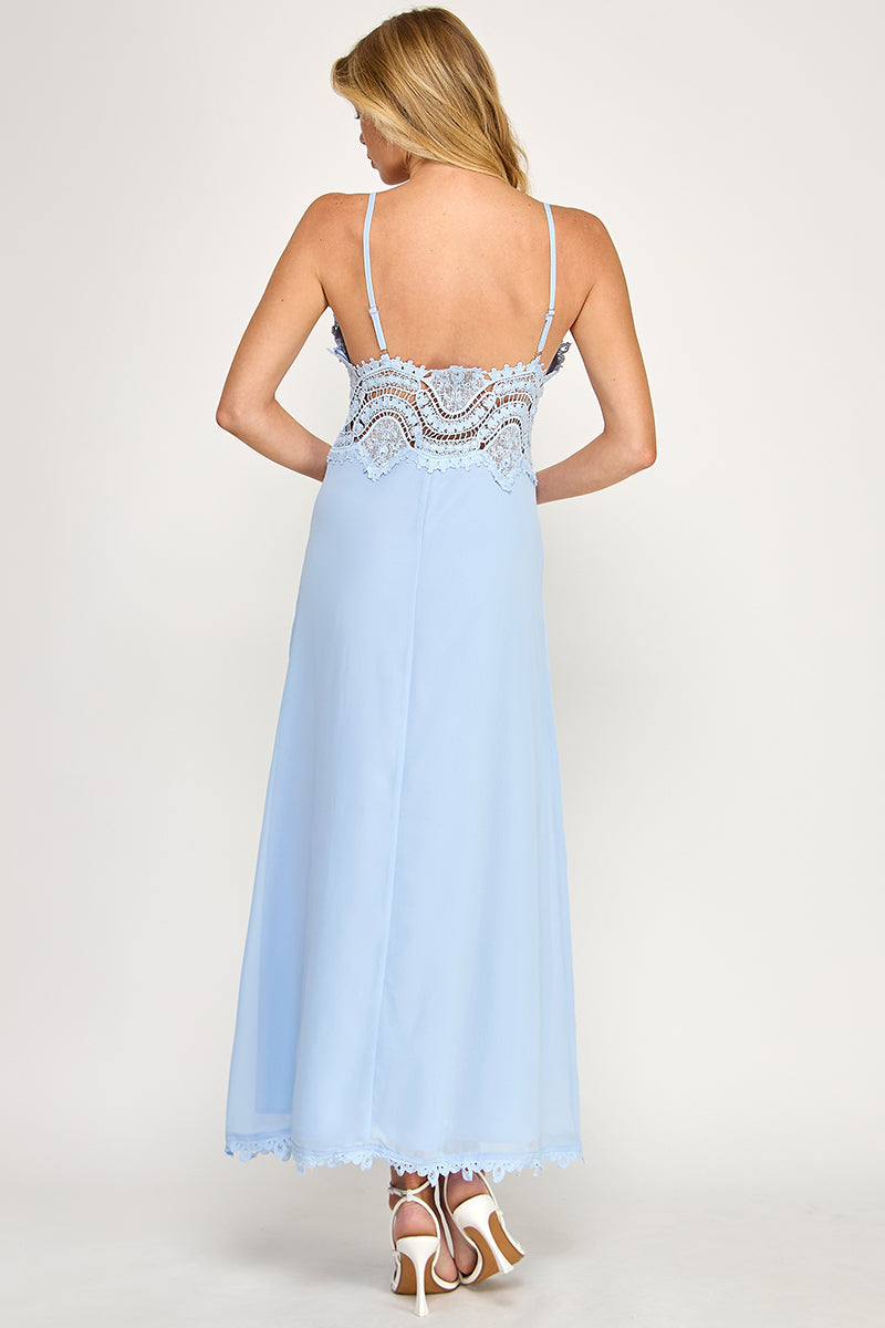 CAMI SCALLOP LACE WAIST DETAIL MAXI DRESS