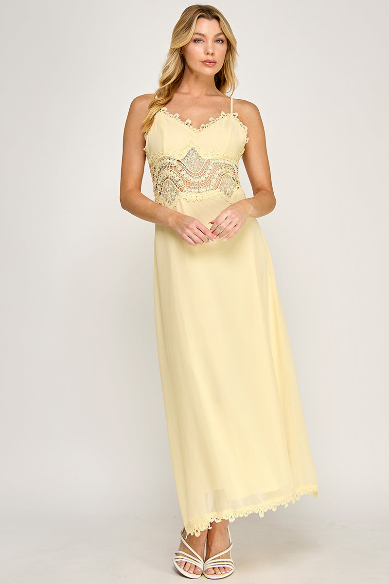 CAMI SCALLOP LACE WAIST DETAIL MAXI DRESS