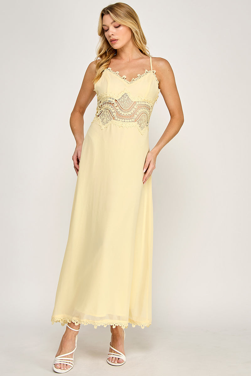 CAMI SCALLOP LACE WAIST DETAIL MAXI DRESS