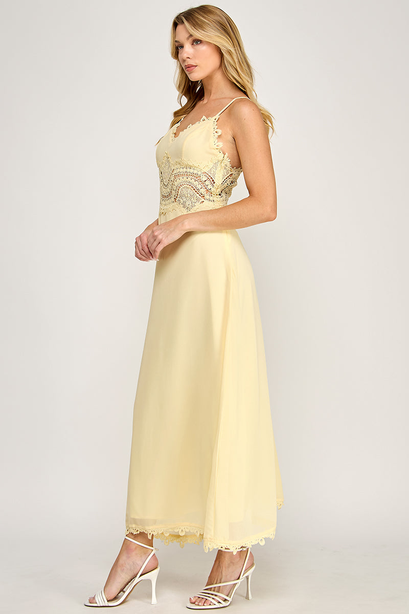 CAMI SCALLOP LACE WAIST DETAIL MAXI DRESS