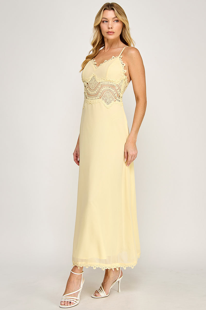 CAMI SCALLOP LACE WAIST DETAIL MAXI DRESS
